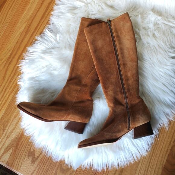 Michael Kors Decade Luggage Suede Boots Camel - Picture 1 of 10